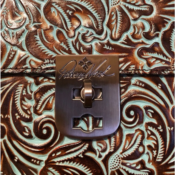 NWT-Patricia Nash-Tooled Turquoise-Chauny Top Handle Satchel/Crossbody Bag-$199 - Picture 3 of 14